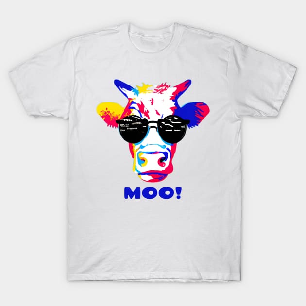 Moo! Pop Art Cool Cow Wearing Sunglasses T-Shirt by Chance Two Designs